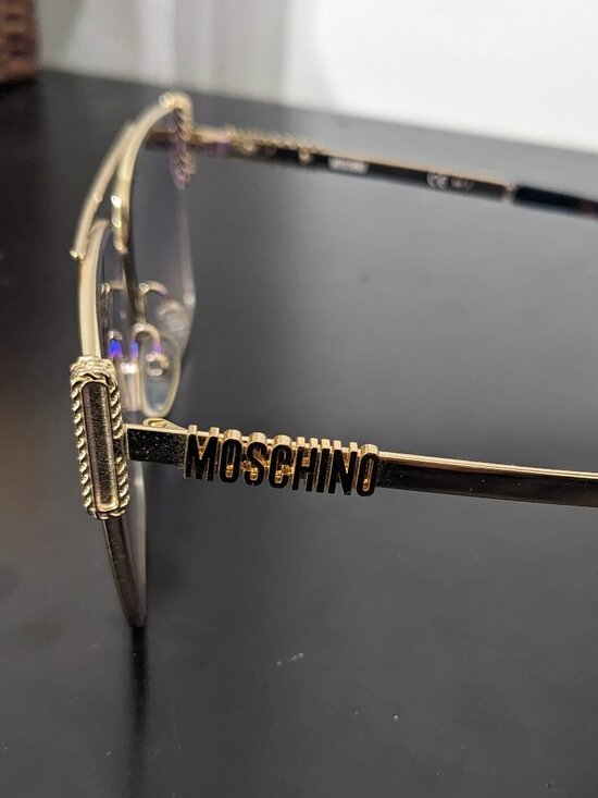 moschino square shape gold frame tortoise shell purple lens sunglasses